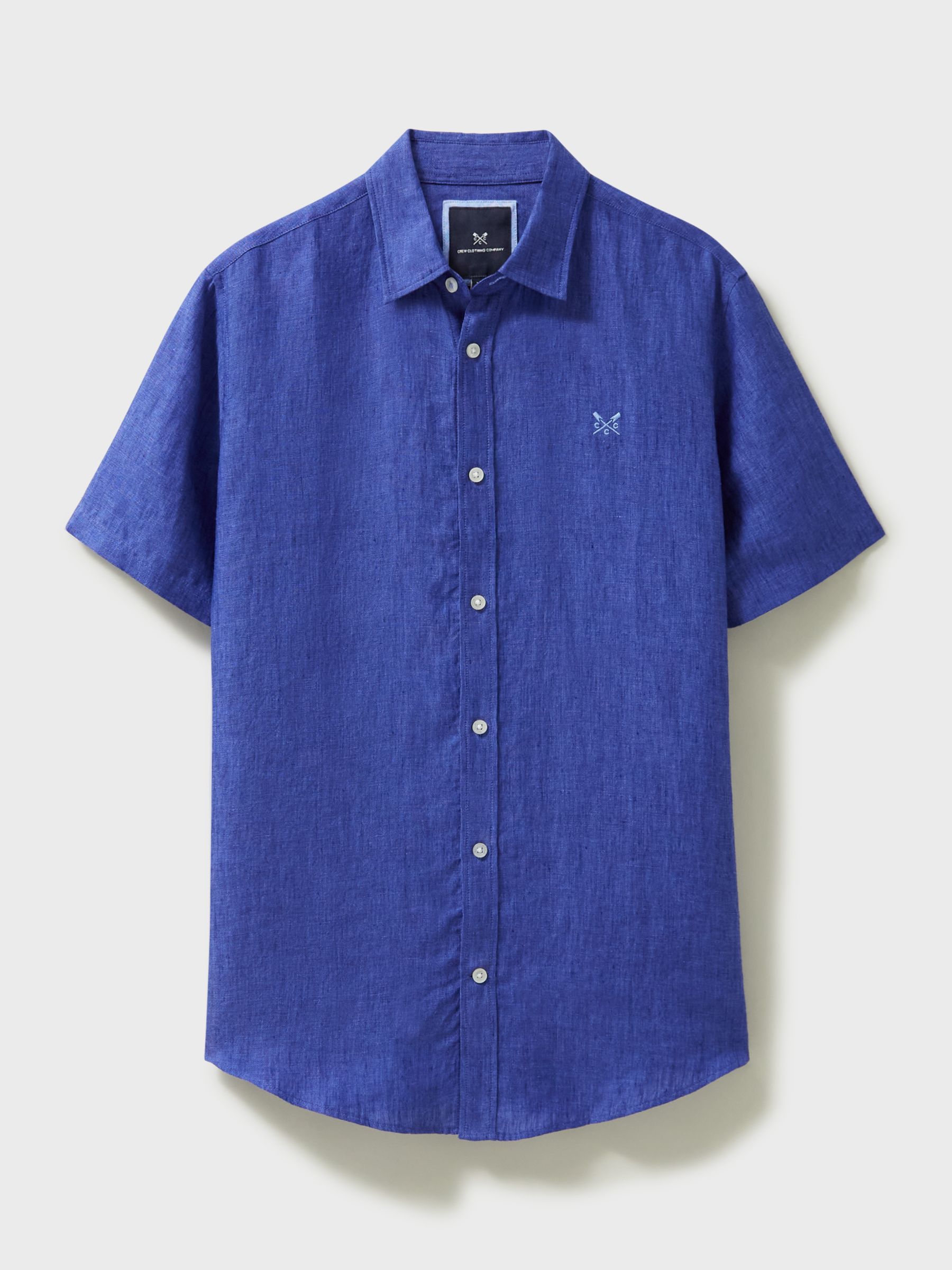 Crew Clothing Linen Short Sleeve Shirt, Mid Blue, XS