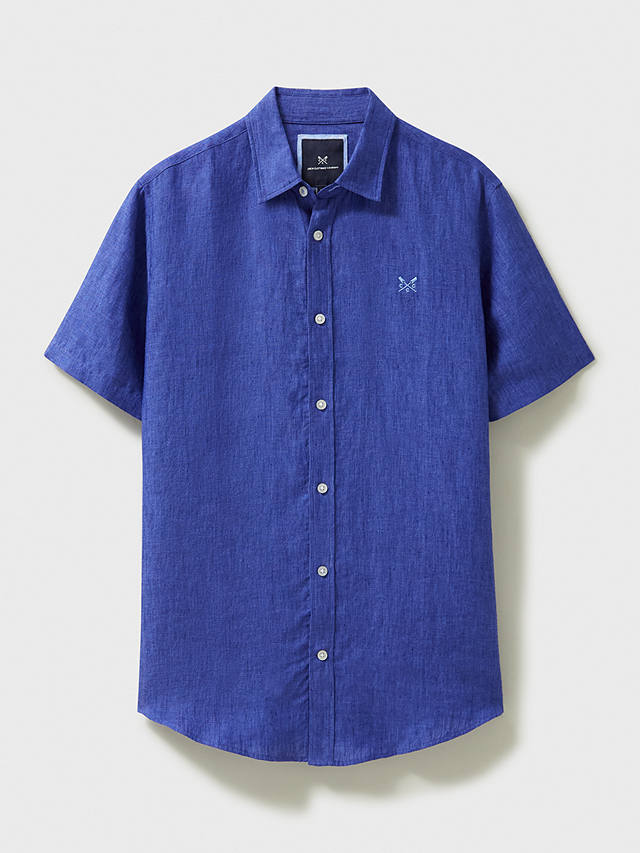 Crew Clothing Linen Short Sleeve Shirt, Mid Blue