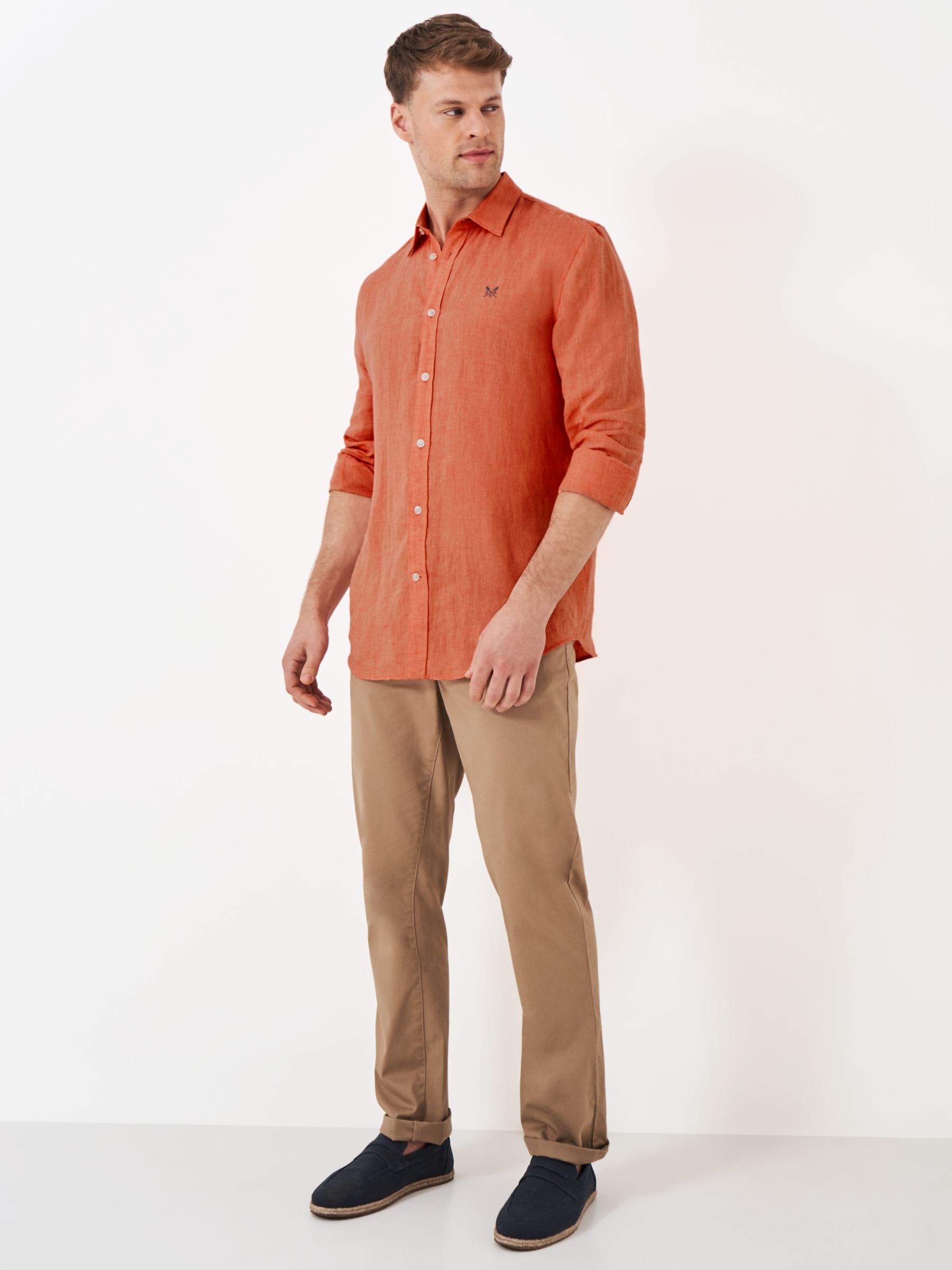 Crew Clothing Long Sleeve Linen Classic Shirt, Coral Orange, XS