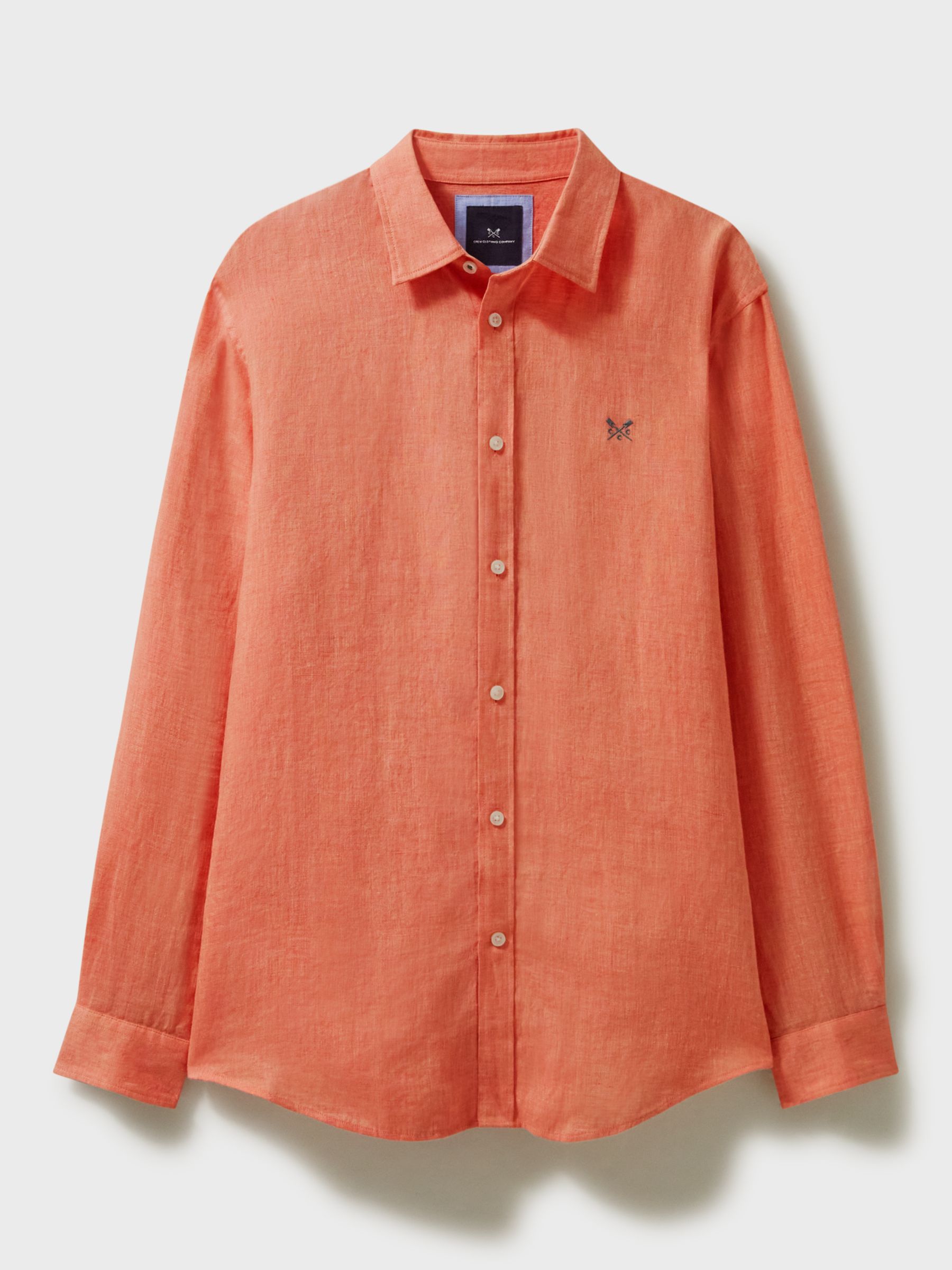 Crew Clothing Long Sleeve Linen Classic Shirt, Coral Orange, XS