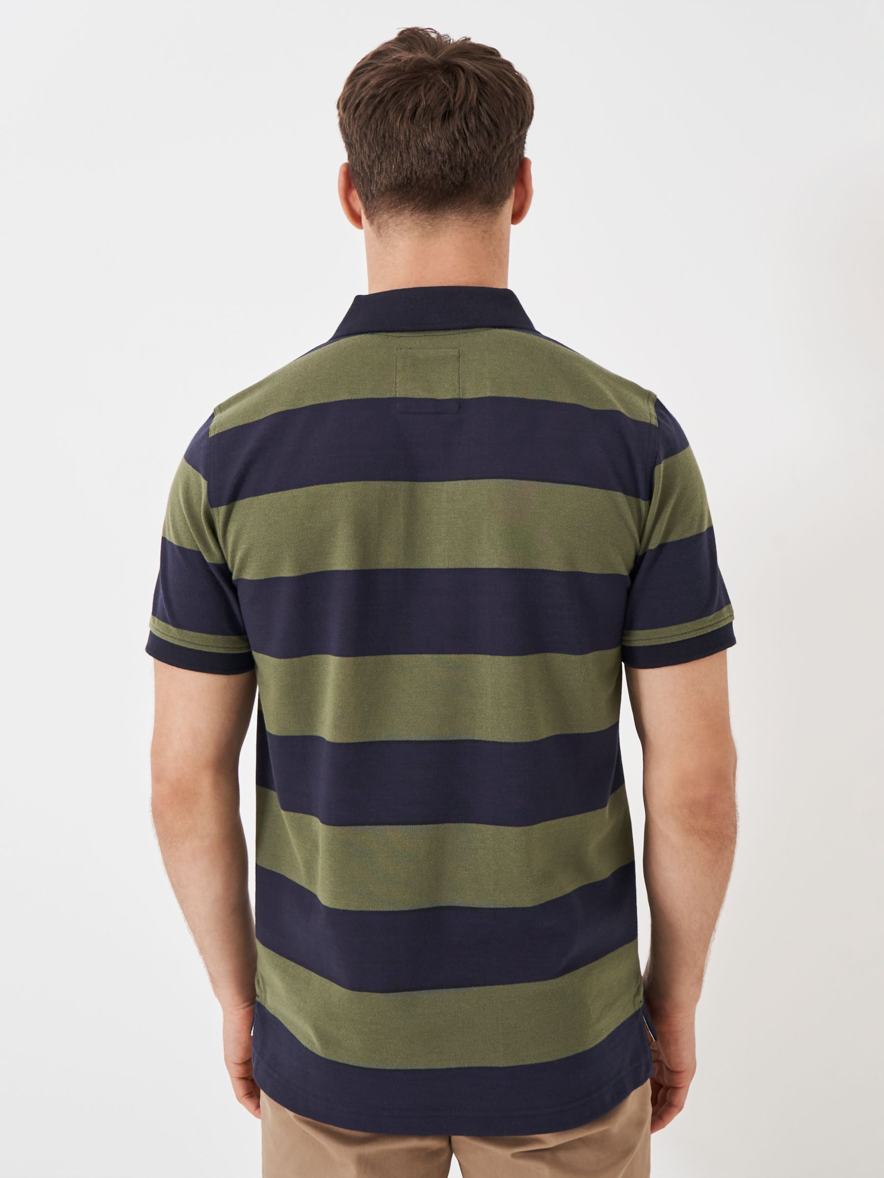 Crew Clothing Stripe Polo Shirt, Olive/Navy, L