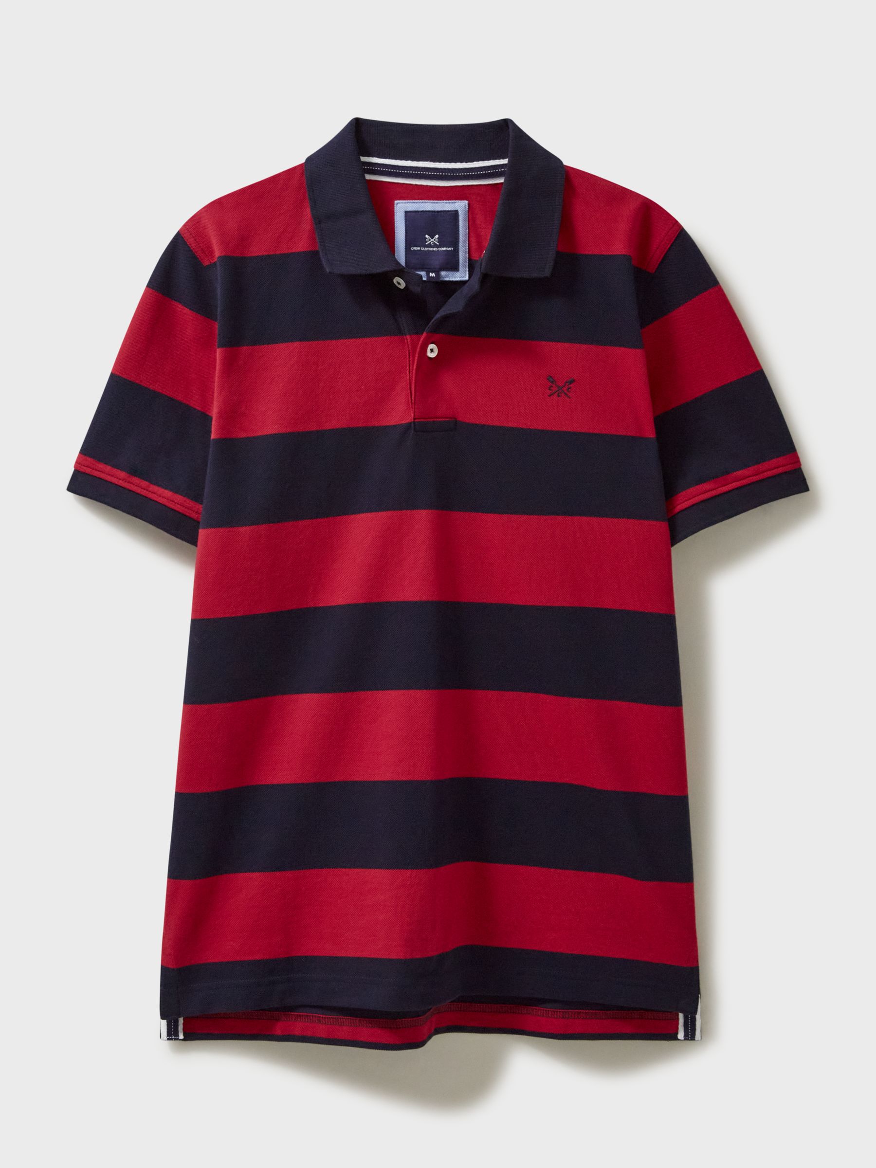 Crew Clothing Stripe Polo Shirt, Bright Red, L