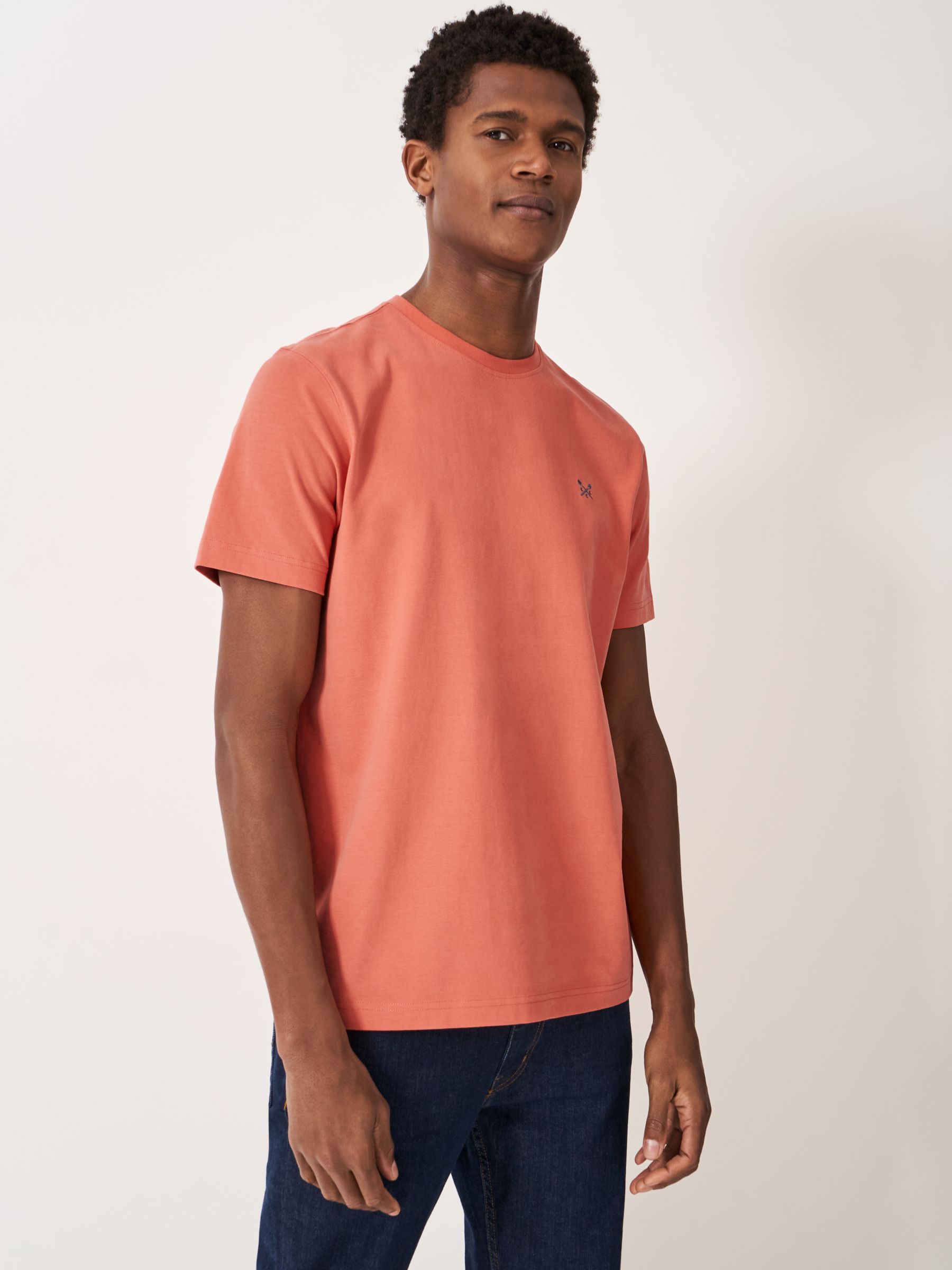 Crew Clothing Crew Neck Cotton T-Shirt, Coral Orange, L