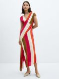 Mango Cherry Wide Stripe Asymmetric Hem Midi Dress, Pink Natural/Multi