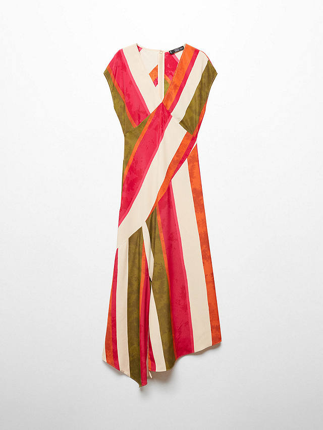 Mango Cherry Wide Stripe Asymmetric Hem Midi Dress, Pink Natural/Multi
