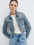 Mango Violeta Zip Denim Jacket, Open Blue