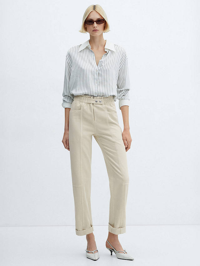 Mango Camila High Rise Tapered Jeans, Light Beige