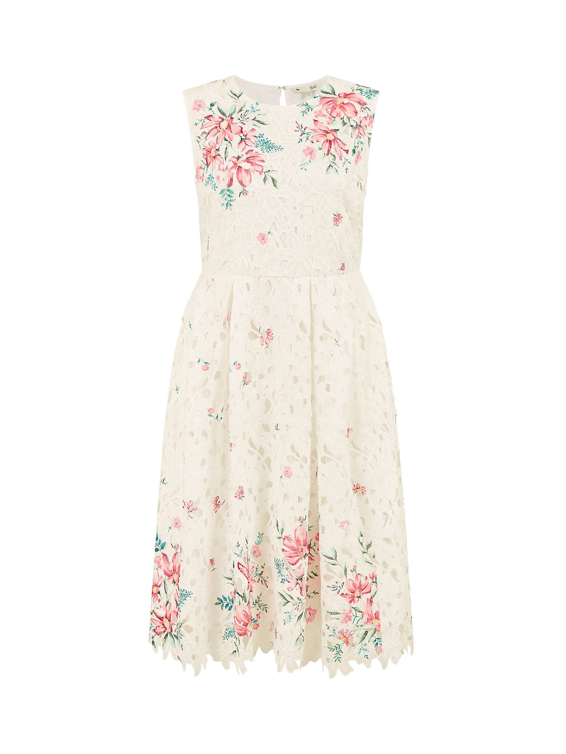 Buy Yumi Lace Floral Knee Length Dress, Ivory/Multi Online at johnlewis.com