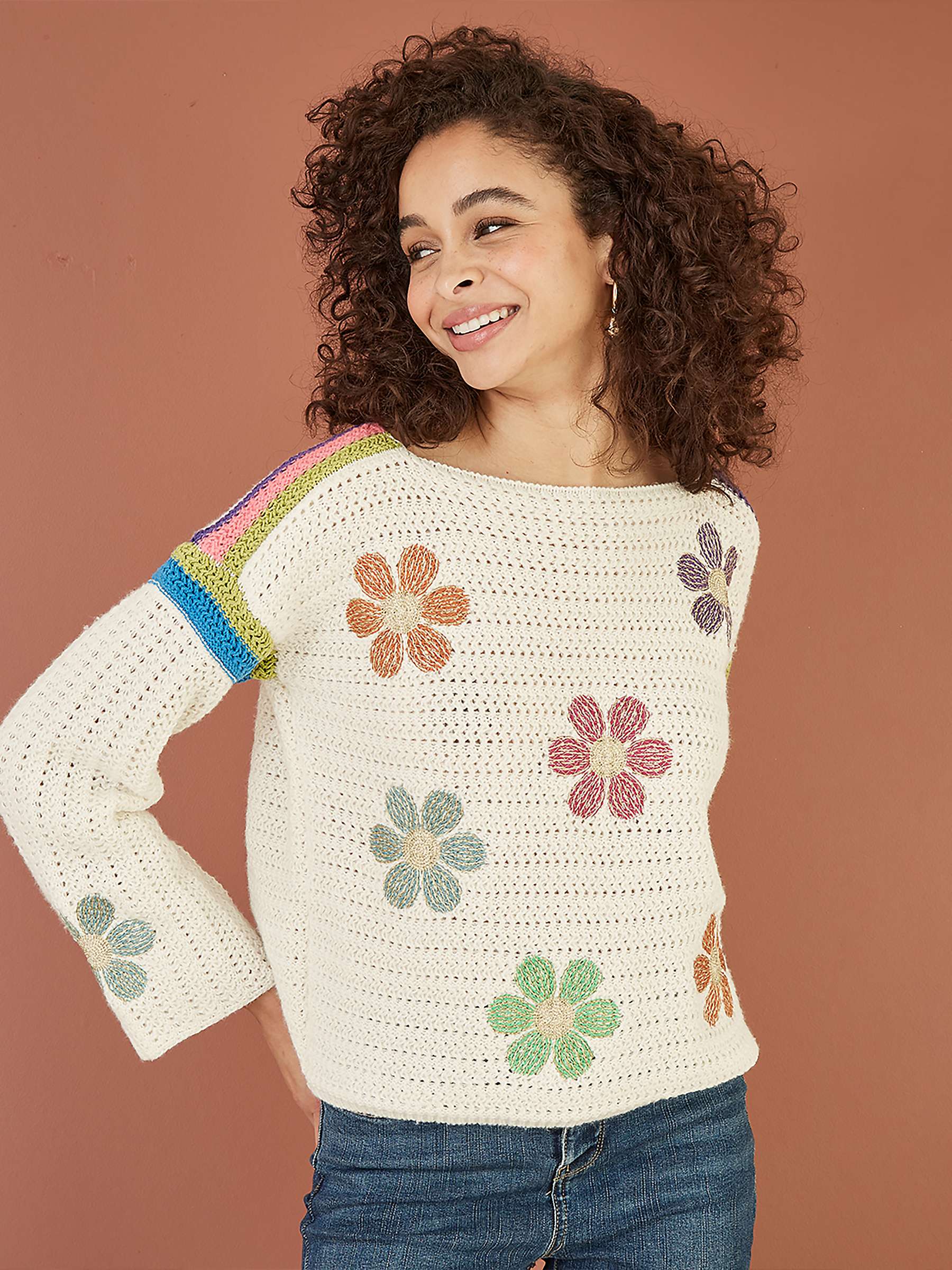 Buy Yumi Crochet Flower Jumper, Ivory Online at johnlewis.com