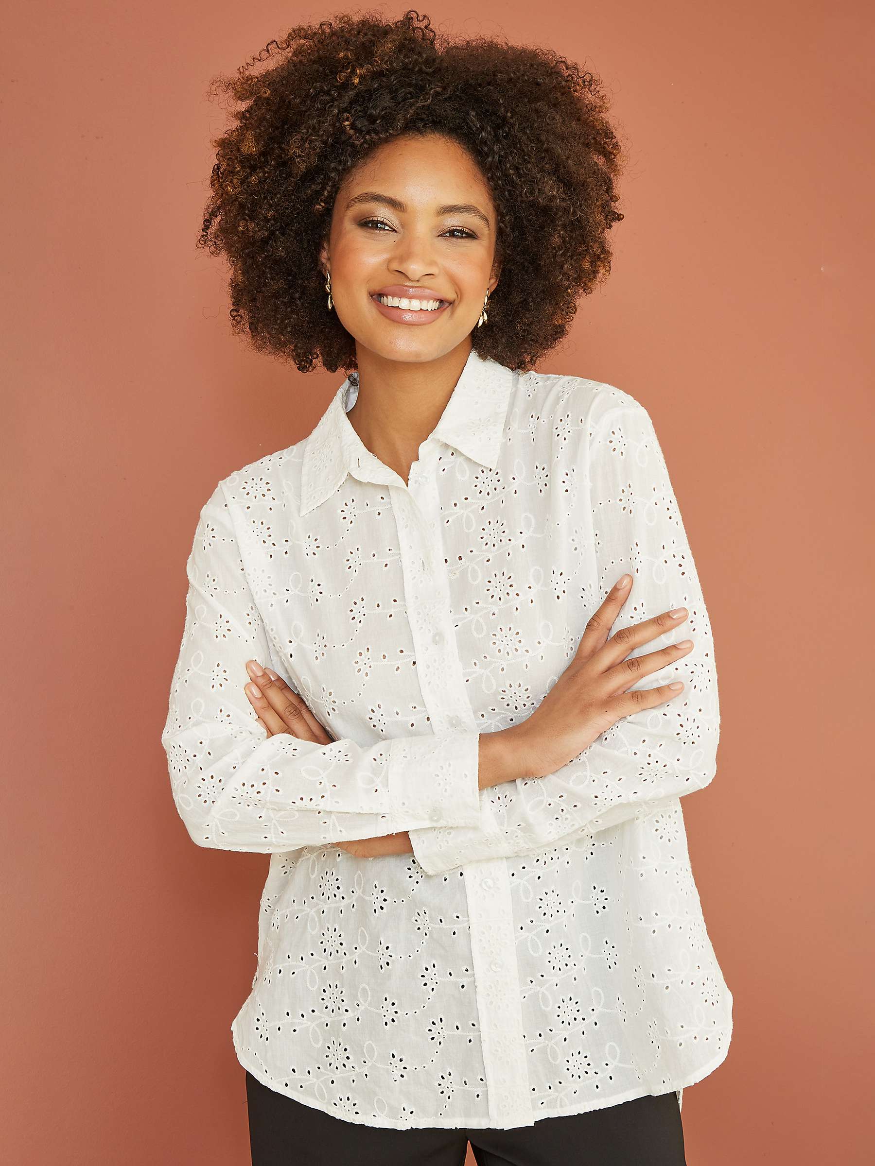 Buy Yumi Broderie Anglaise Relaxed Fit Shirt, White Online at johnlewis.com