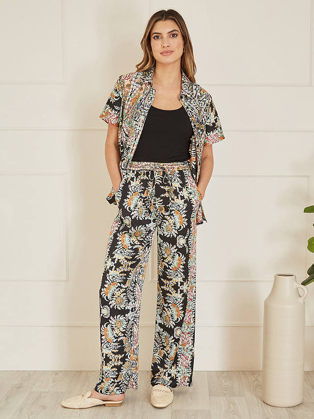 Yumi Paisley Relaxed Fit Trousers, Black/Multi