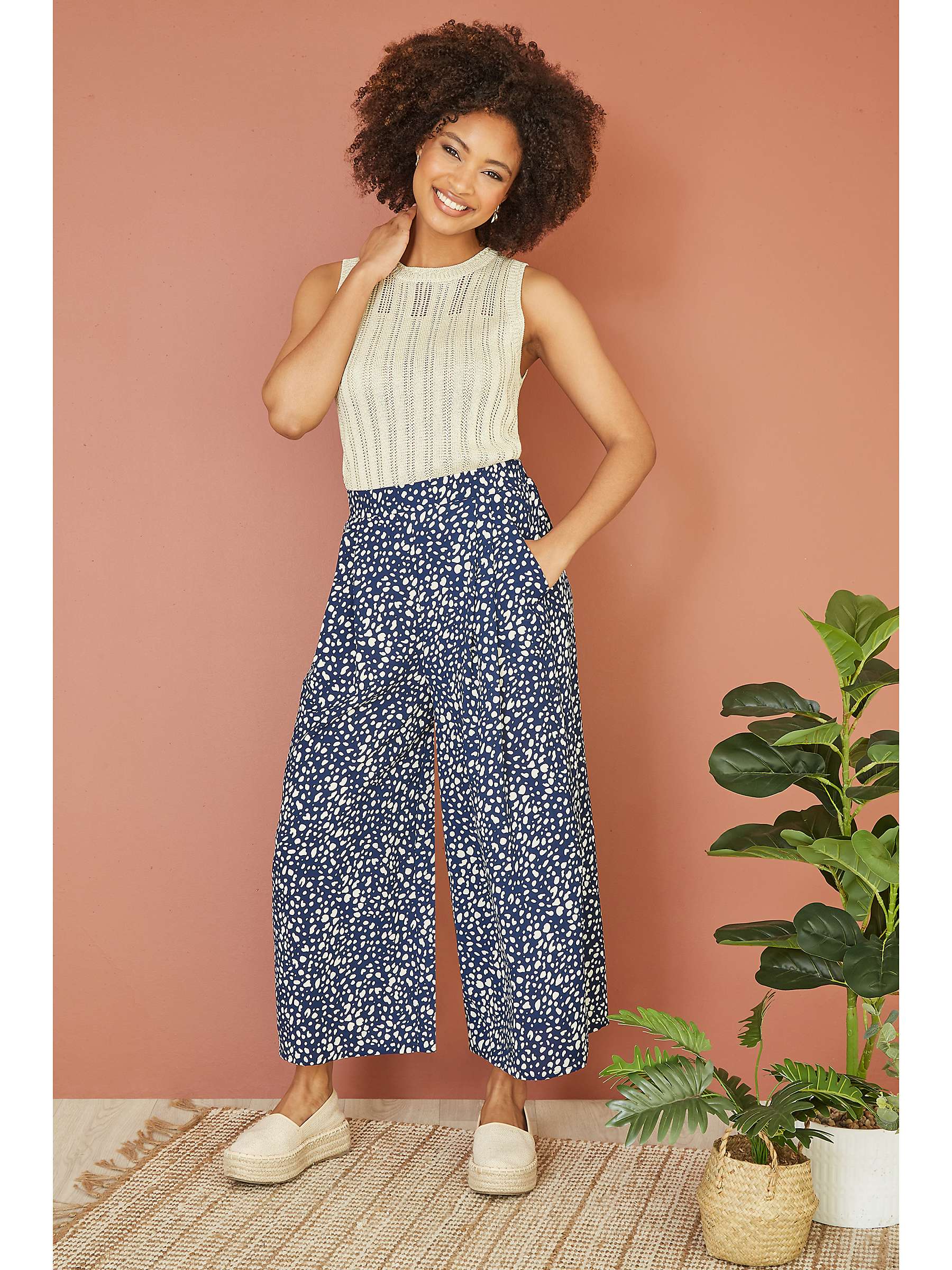 Buy Yumi Dash Print Culotte Trousers, Navy Online at johnlewis.com