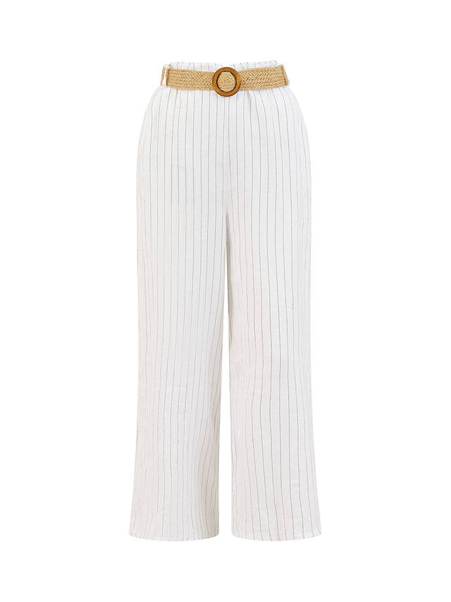 Yumi Italian Linen Striped Wide Leg Trousers & Belt, White