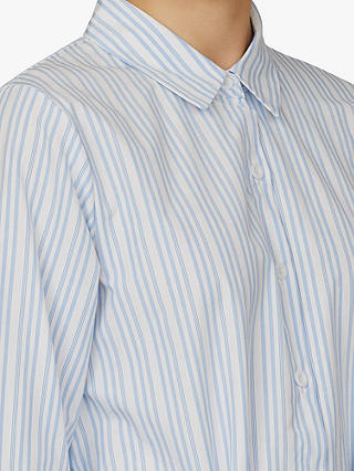 Sisters Point Eron Stripes Tie-Belt Shirt Dress, White/Blue