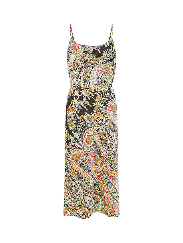 Yumi Paisley Print Midi Slip Dress, Black/Multi