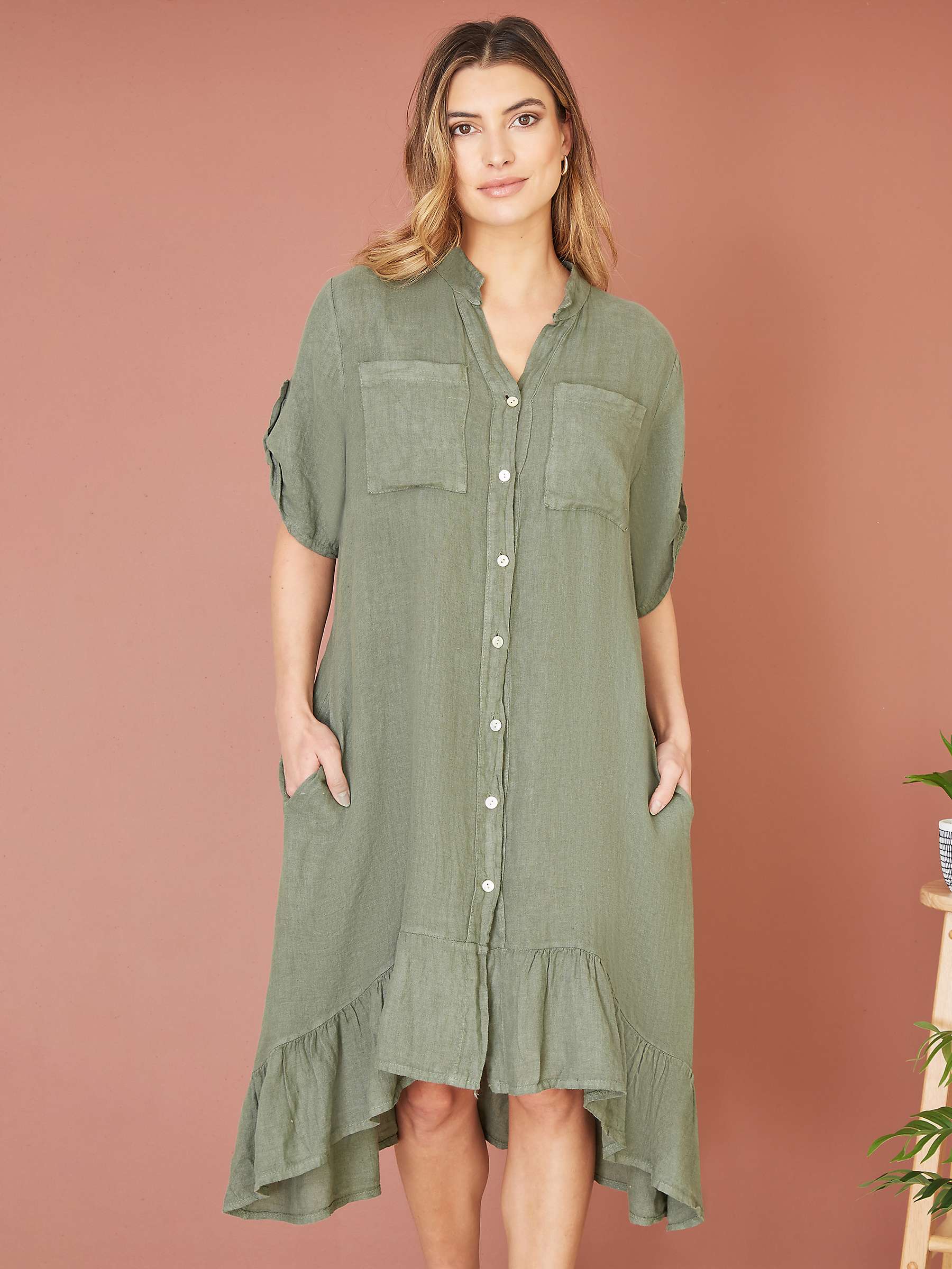 Buy Yumi Linen Frill Hem Shirt Dress Online at johnlewis.com