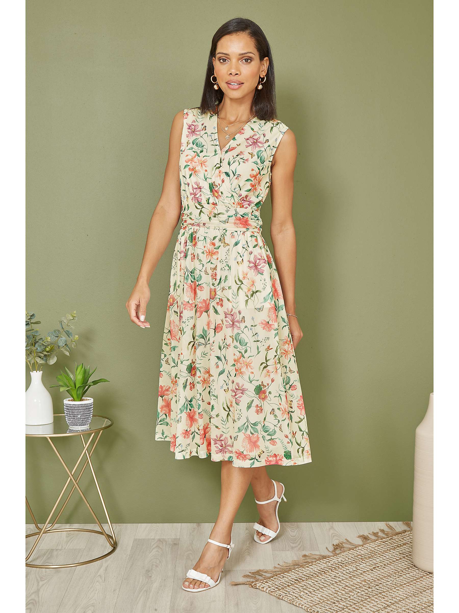 Buy Yumi Floral Print Mesh Midi Dress, White/Multi Online at johnlewis.com