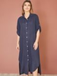 Yumi Italian Linen Relaxed Fit Midi Shirt Dress, Navy