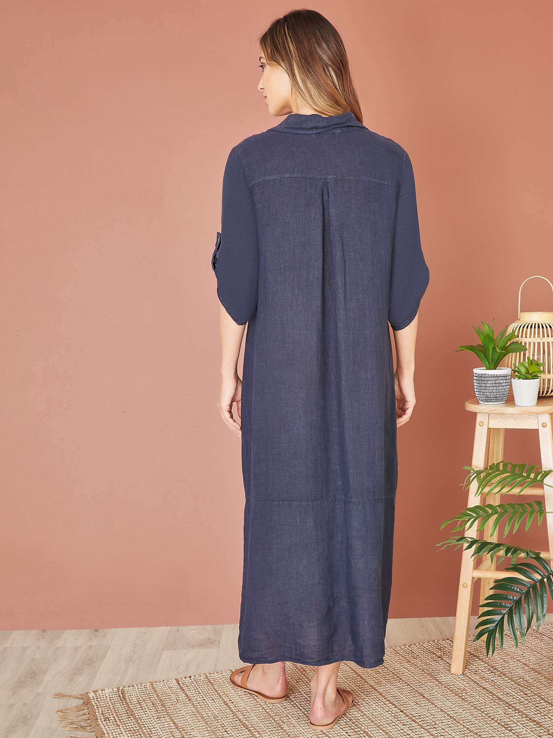 Buy Yumi Italian Linen Relaxed Fit Midi Shirt Dress, Navy Online at johnlewis.com