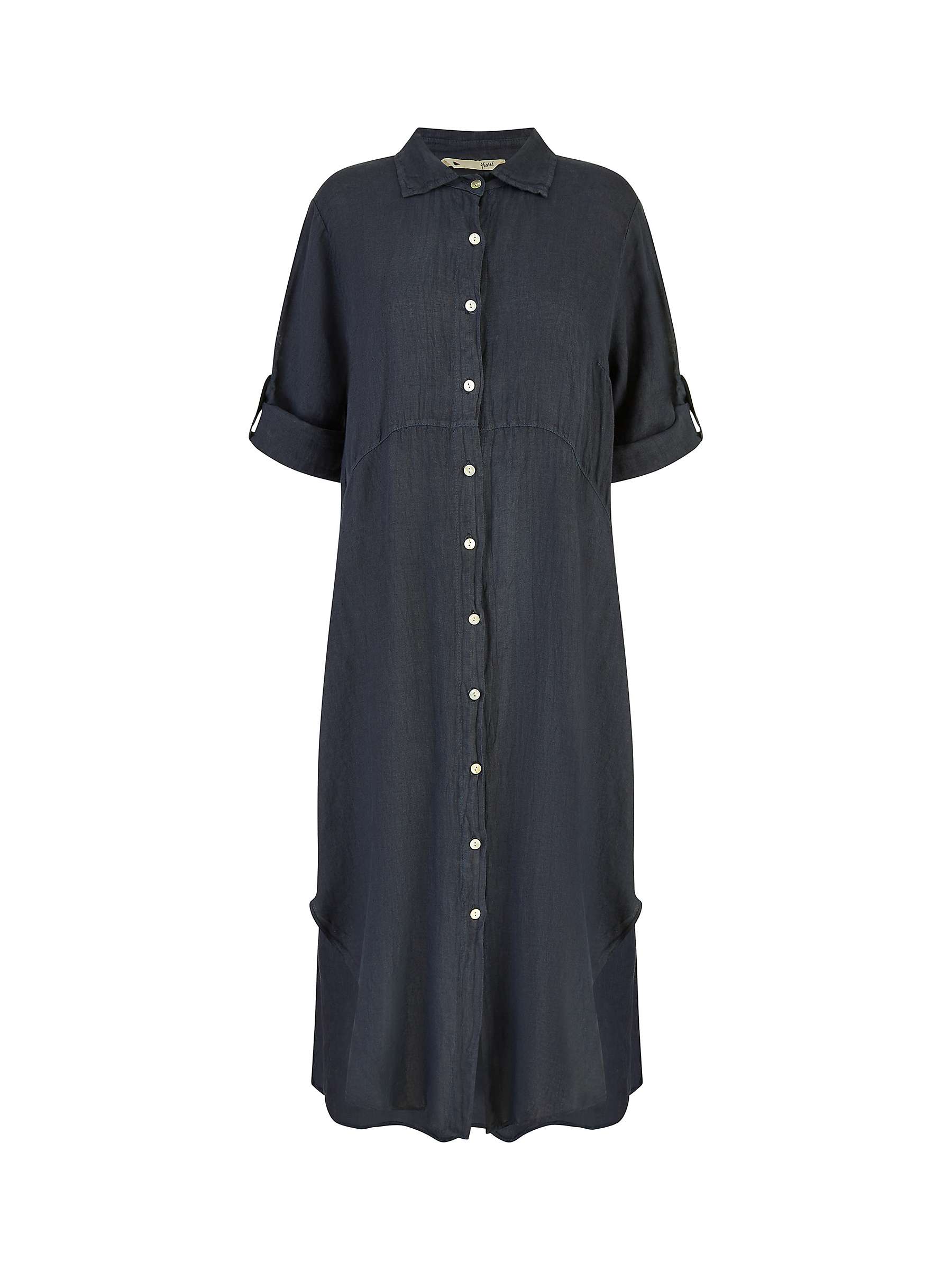 Buy Yumi Italian Linen Relaxed Fit Midi Shirt Dress, Navy Online at johnlewis.com