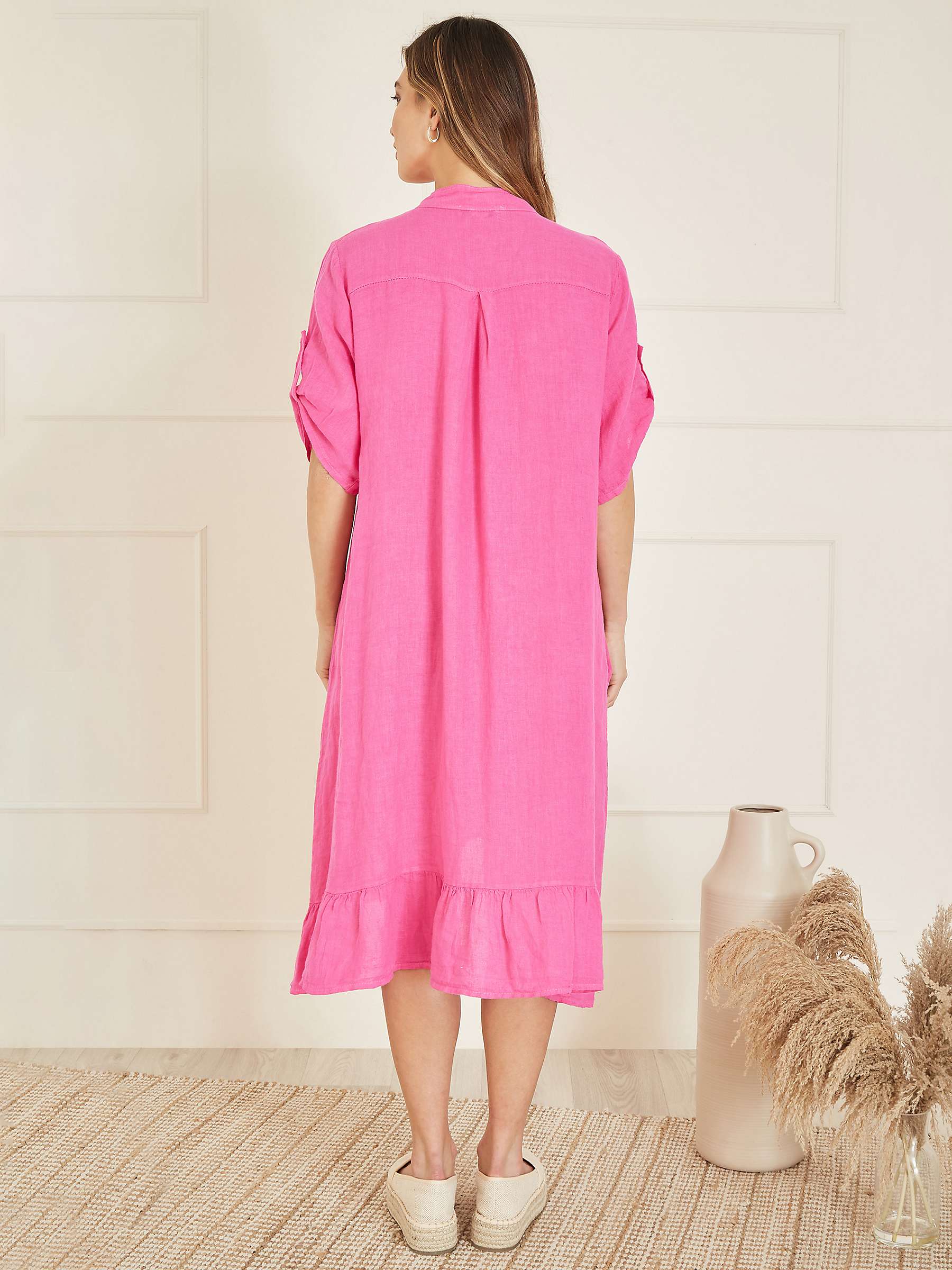 Buy Yumi Italian Linen Frill Detail Midi Shirt Dress, Pink Online at johnlewis.com