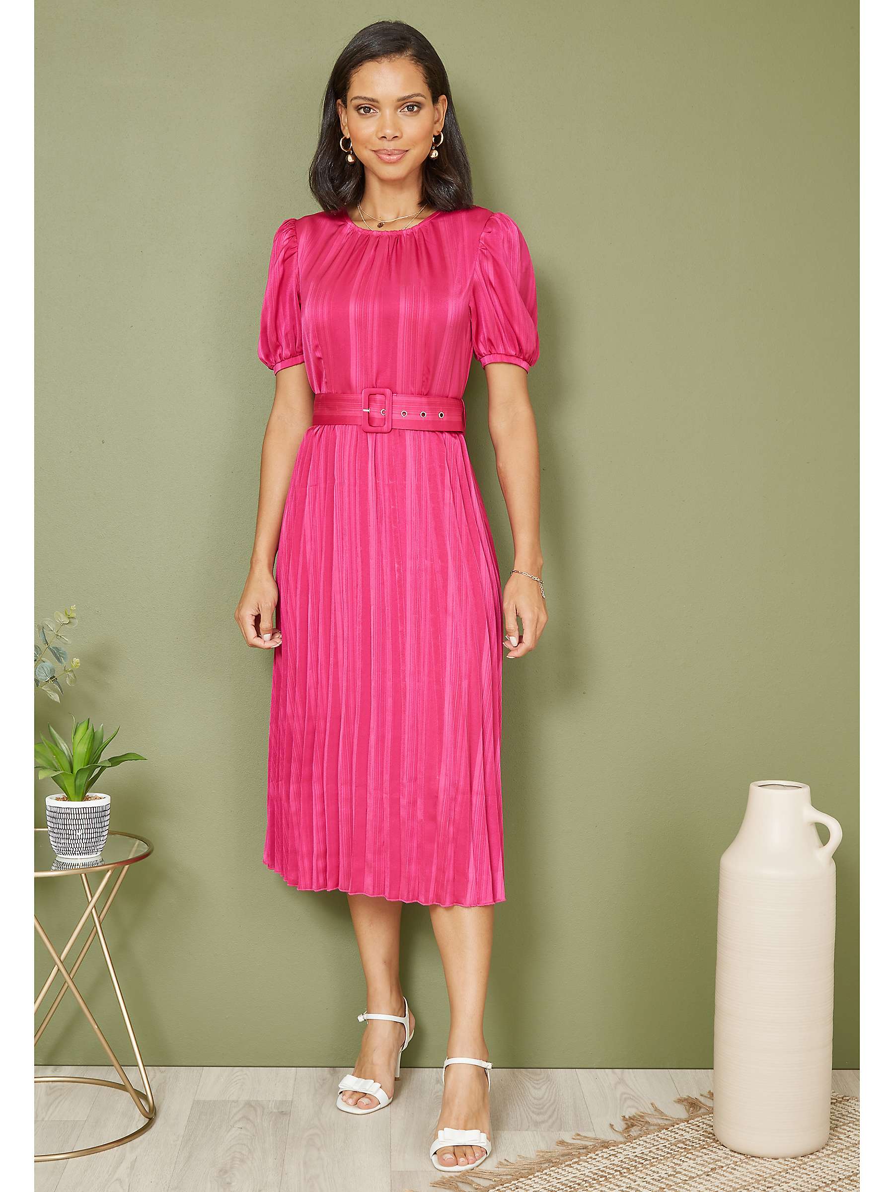 Buy Yumi Satin Pleated Midi Dress, Pink Online at johnlewis.com