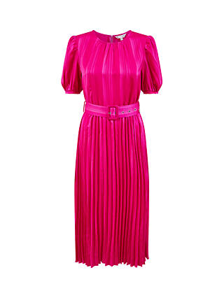 Yumi Satin Pleated Midi Dress, Pink
