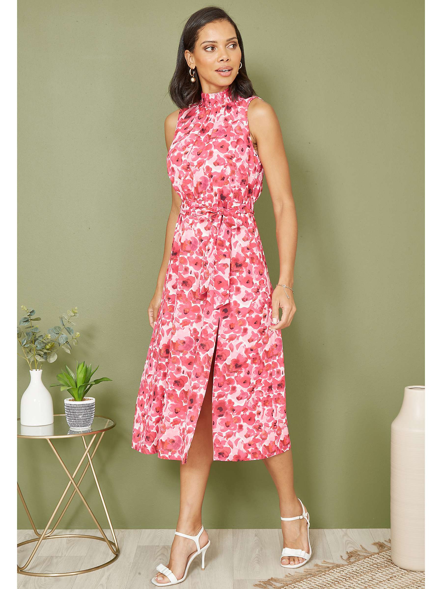 Buy Yumi Blossom Print Halter Neck Midi Dress, Pink Online at johnlewis.com