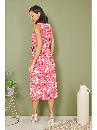 Yumi Blossom Print Halter Neck Midi Dress, Pink