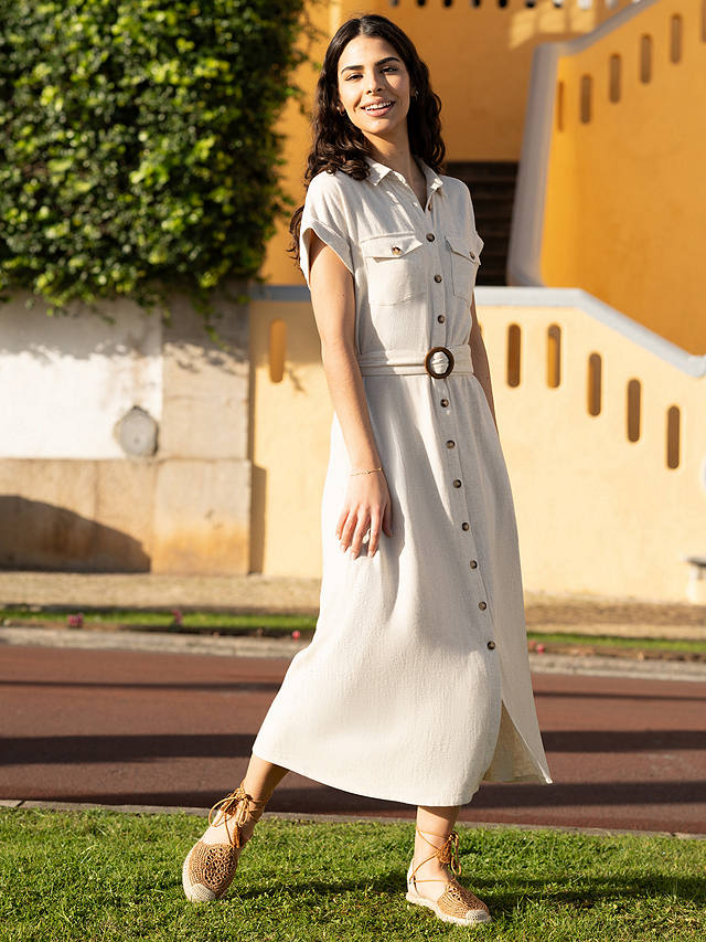 Yumi Linen Look Midi Shirt Dress, Neutral