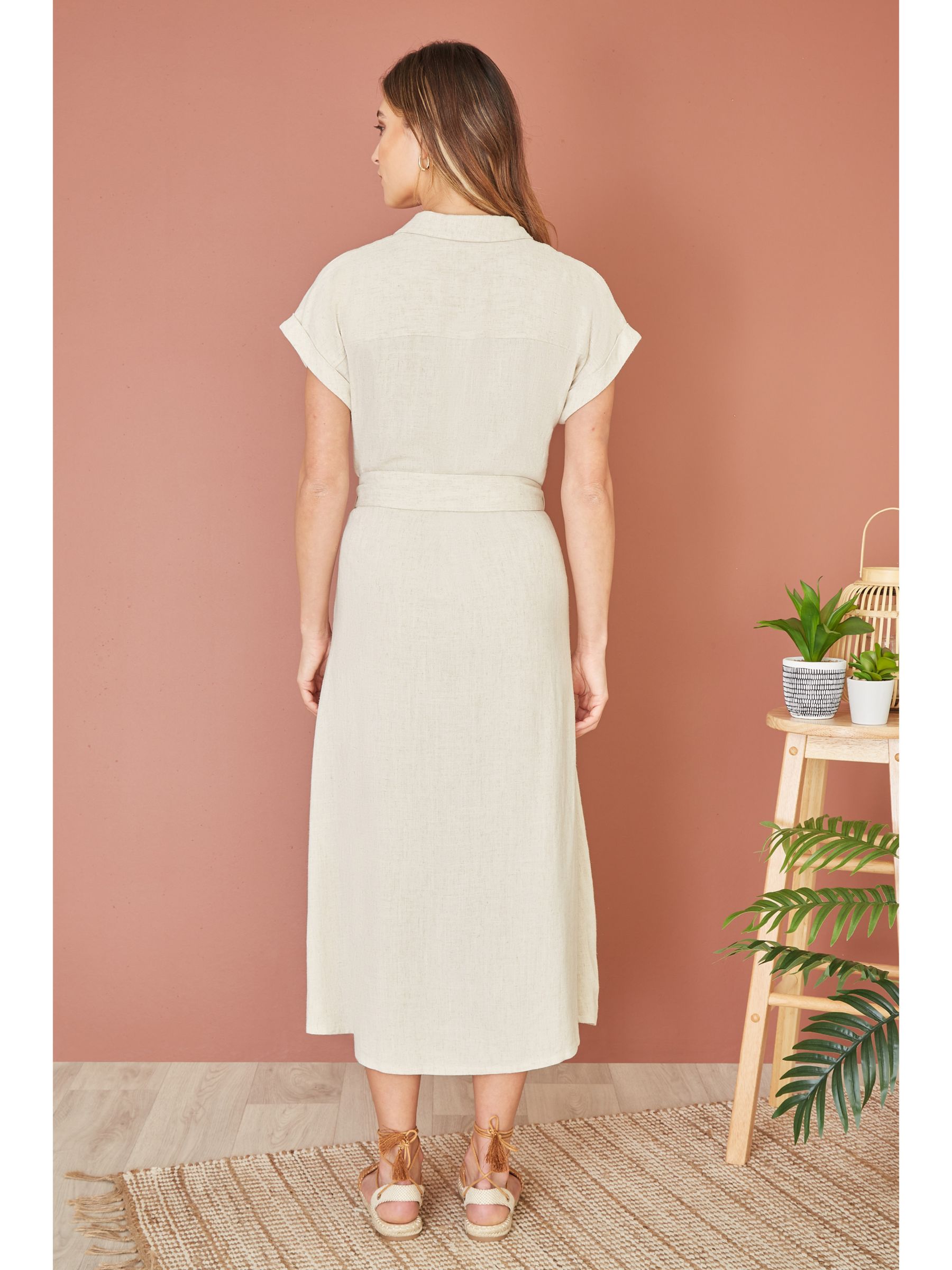 Buy Yumi Linen Look Midi Shirt Dress, Neutral Online at johnlewis.com