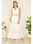 Yumi Lace Trim Cotton Maxi Sundress, White