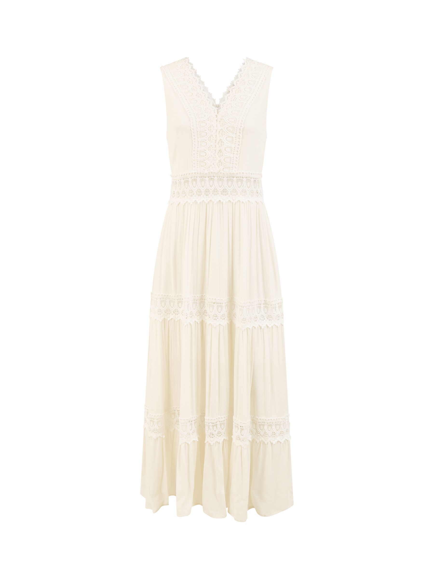 Yumi Lace Trim Cotton Maxi Sundress, White, S