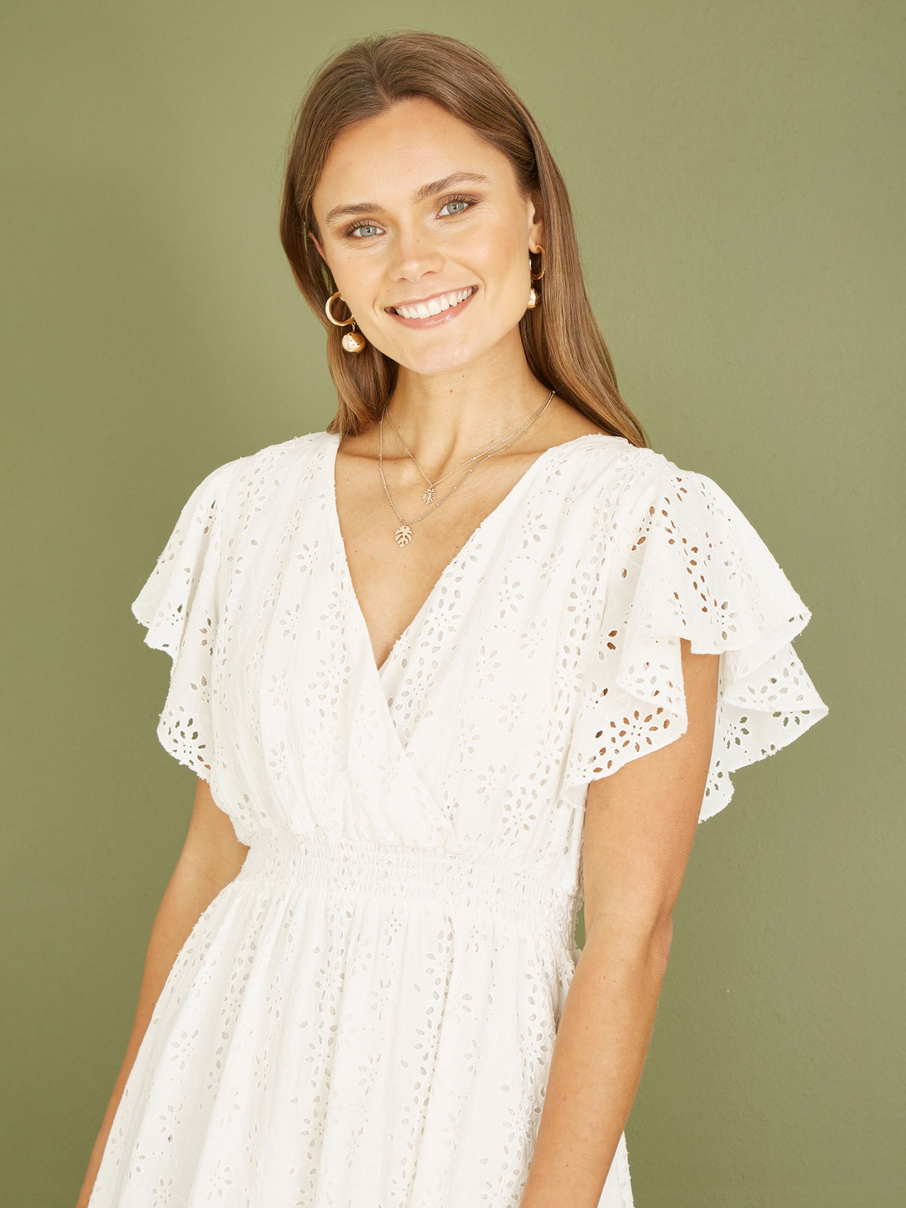 Buy Yumi Broderie Anglaise Wrap Midi Dress, White Online at johnlewis.com
