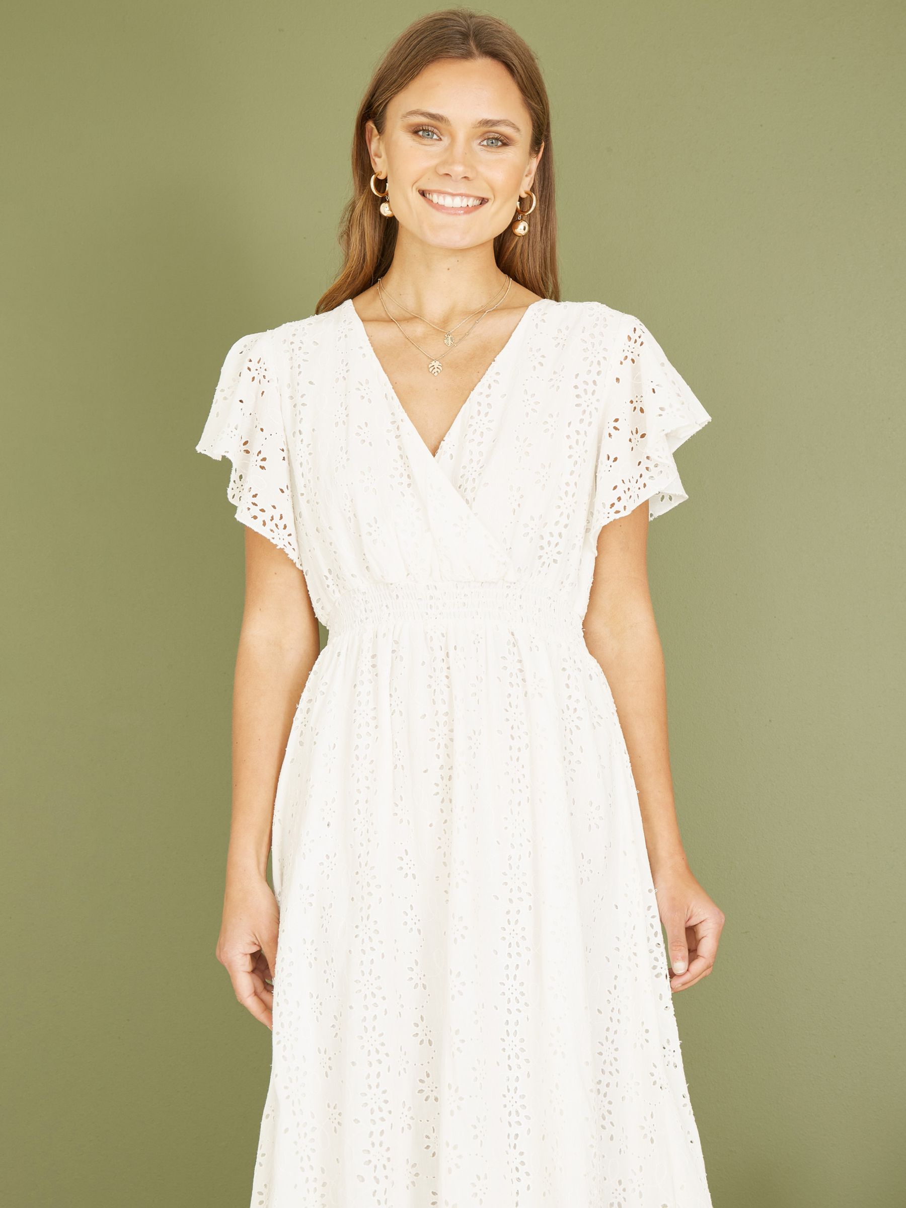 Buy Yumi Broderie Anglaise Wrap Midi Dress, White Online at johnlewis.com