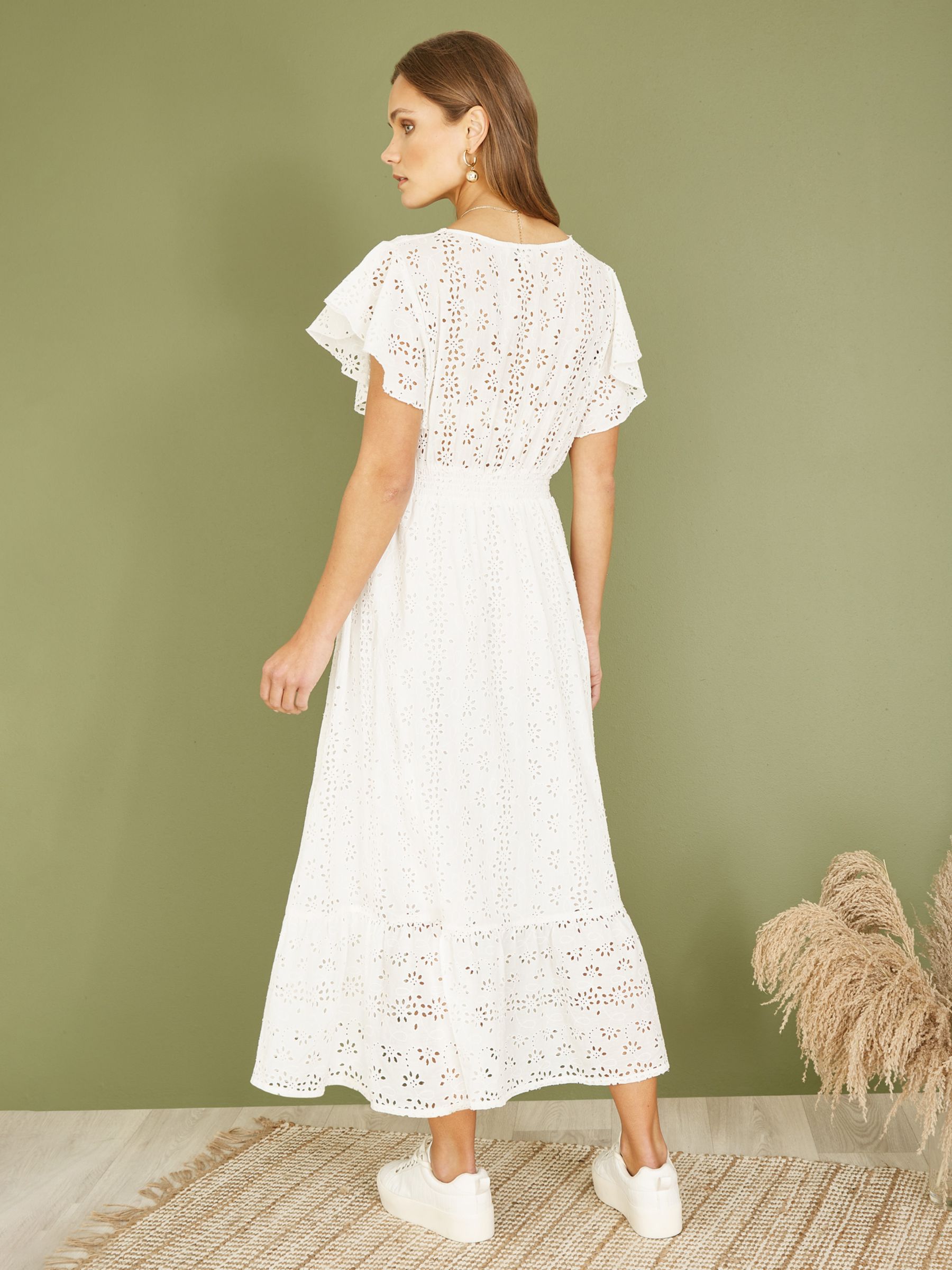 Yumi Broderie Anglaise Wrap Midi Dress, White, 8