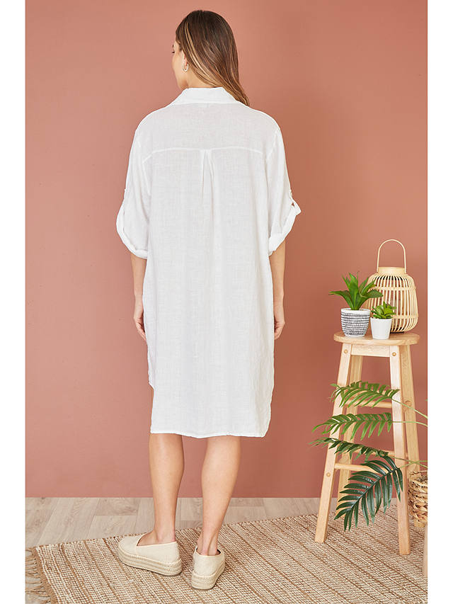 Yumi Linen Relaxed Fit Longline Shirt Dress, White