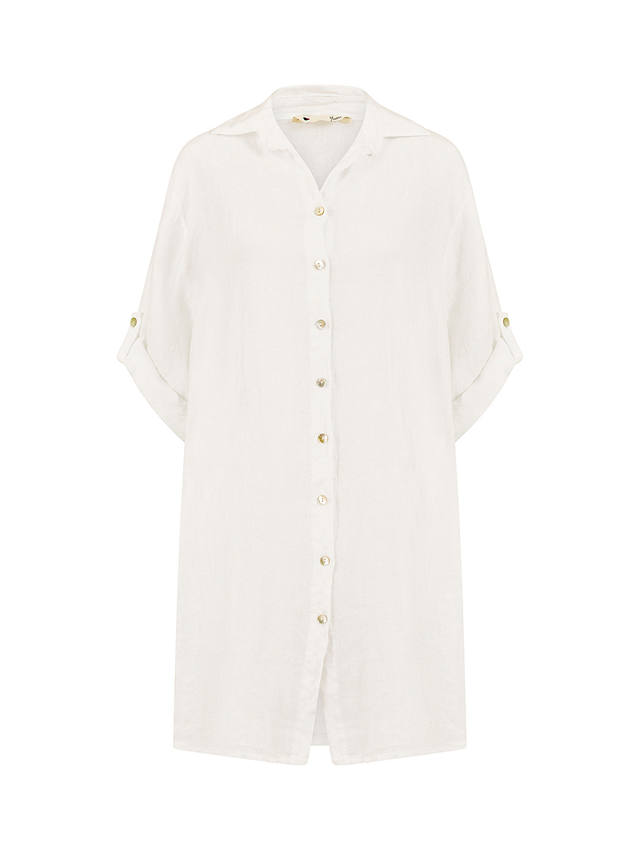 Yumi Linen Relaxed Fit Longline Shirt Dress, White