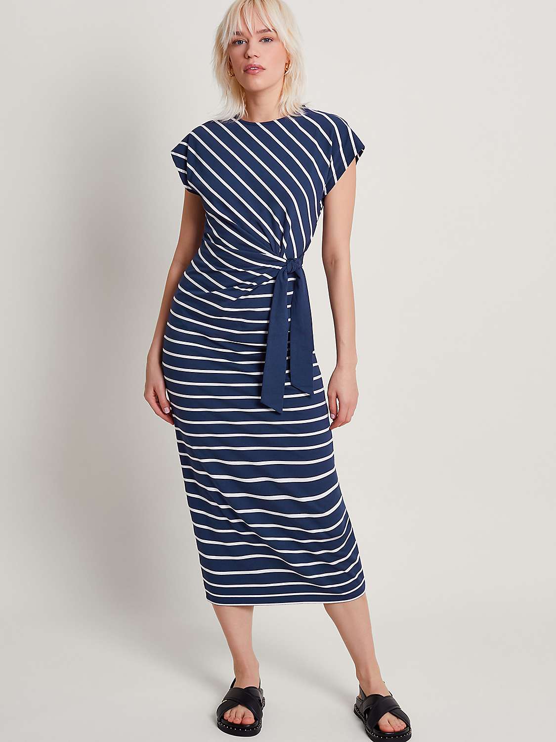 Buy Monsoon Sanya Tie Stripe Midi Dress, Navy Online at johnlewis.com