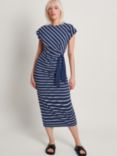 Monsoon Sanya Tie Stripe Midi Dress, Navy