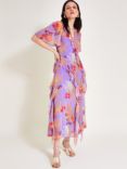 Monsoon Imogen Ruffle Floral Maxi Dress, Purple/Multi