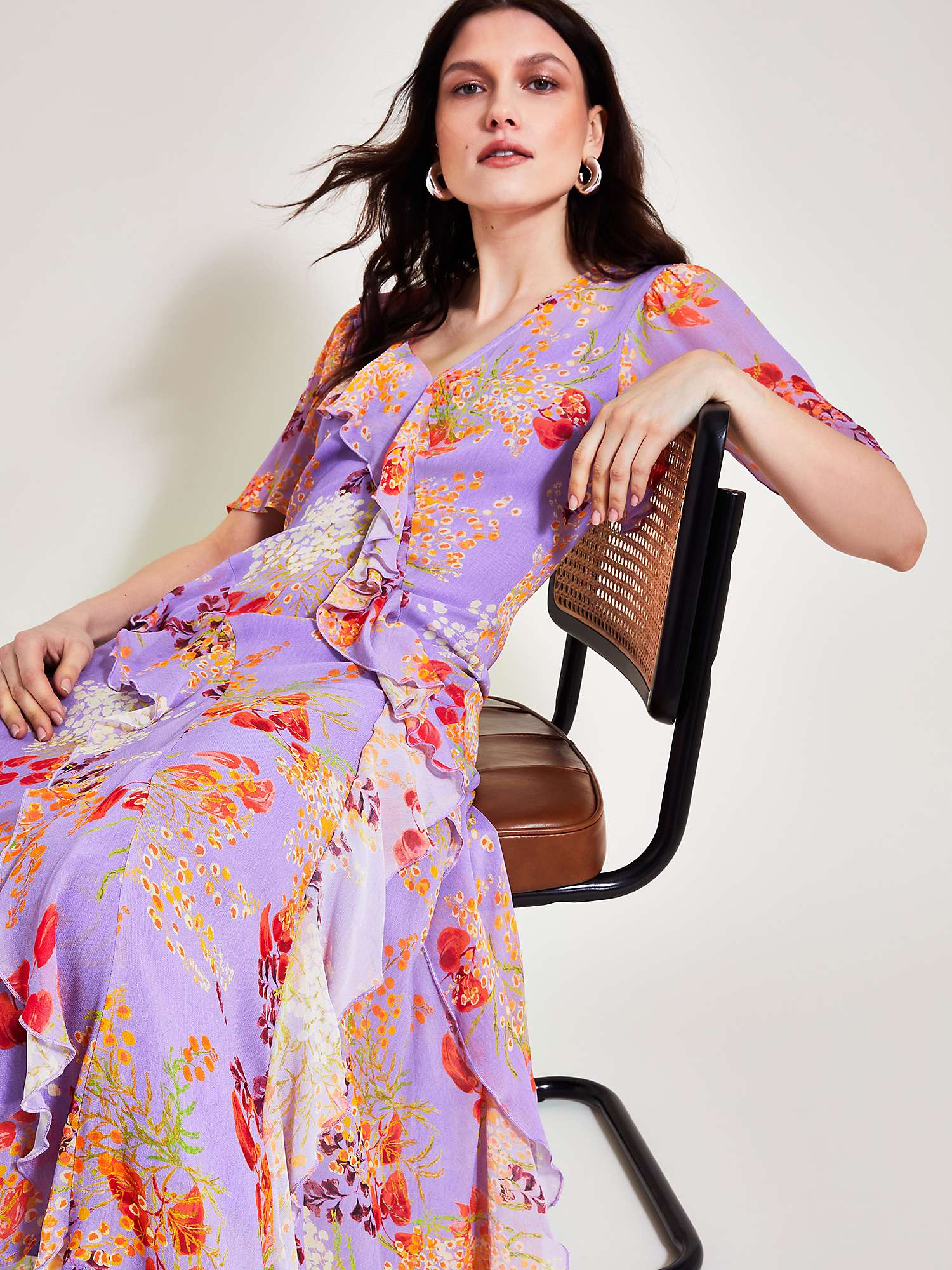Buy Monsoon Imogen Ruffle Floral Maxi Dress, Purple/Multi Online at johnlewis.com