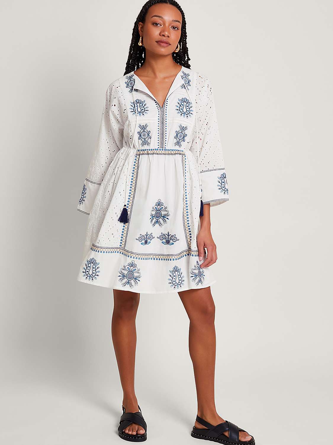 Buy Monsoon Katied Embroidered Kaftan Dress, Ivory/Multi Online at johnlewis.com