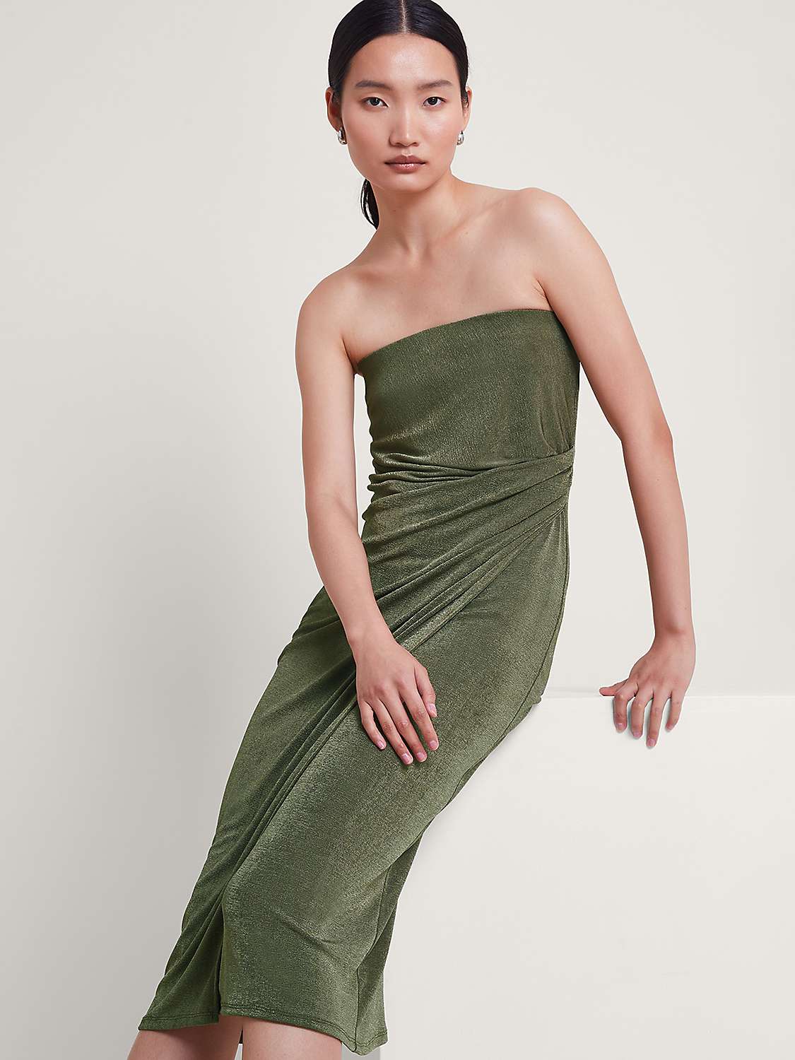 Buy Monsoon Billi Ruched Bandeau Dress, Khaki Online at johnlewis.com