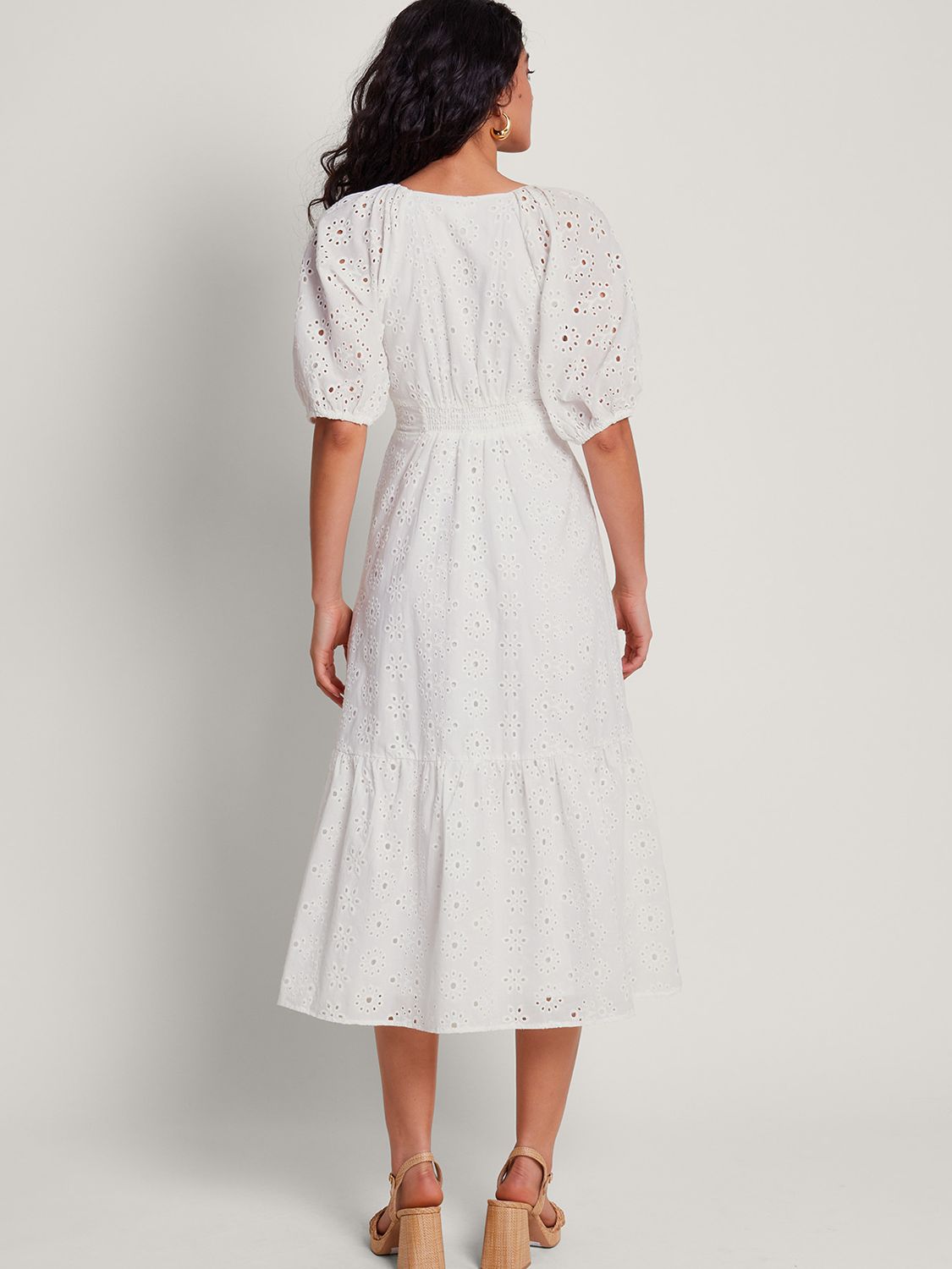 Monsoon Bettie Broderie Midi Dress, White, 8