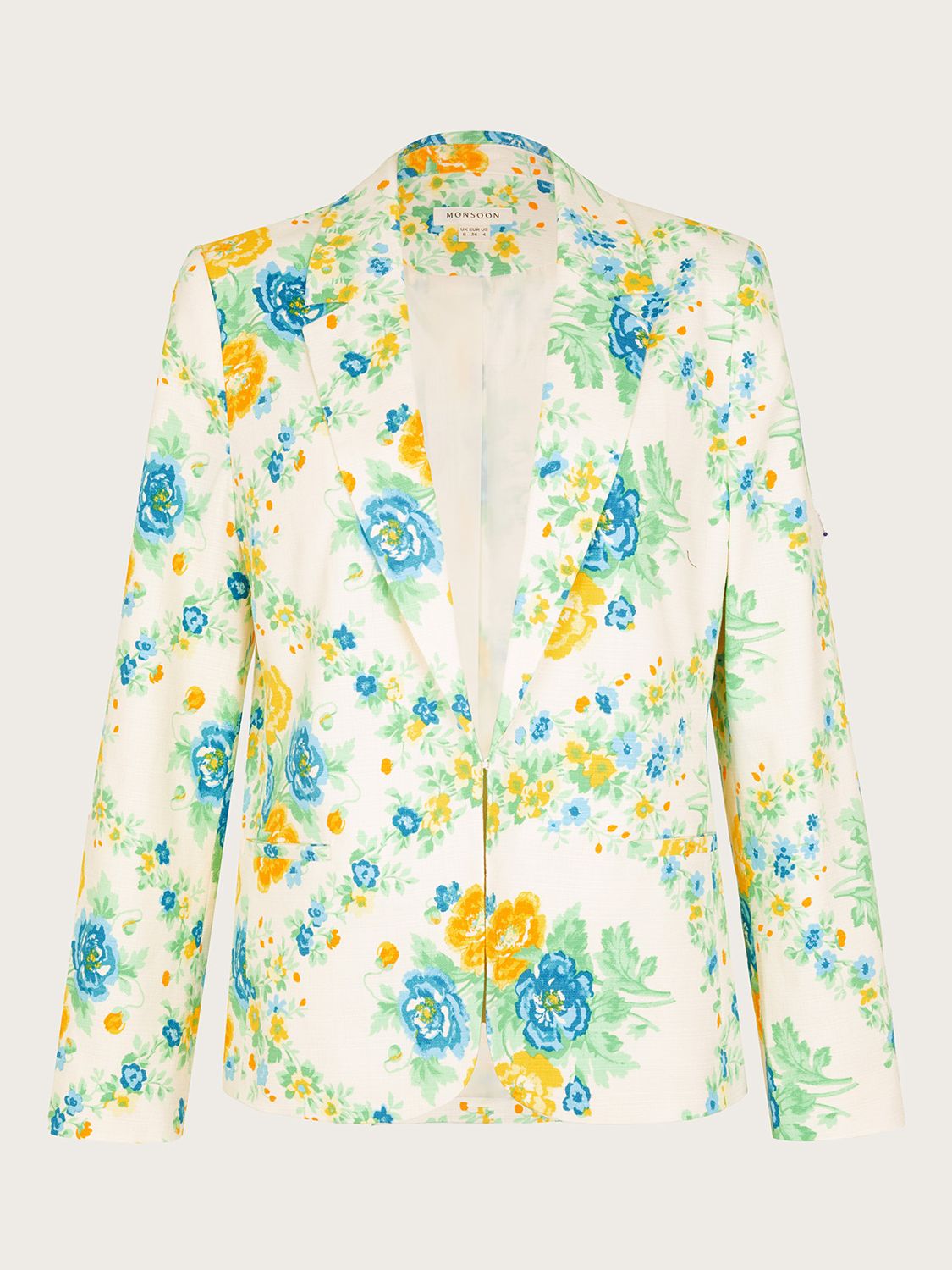 Monsoon Zimira Floral Print Single Breasted Blazer, Ivory/Multi, 8