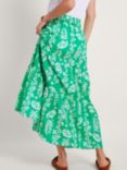 Monsoon Lani Leaf Print Tiered Maxi Skirt, Green