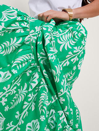 Monsoon Lani Leaf Print Tiered Maxi Skirt, Green