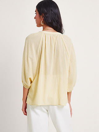 Monsoon Avery Puff Sleeve Stripe Cotton Shirt, Yellow