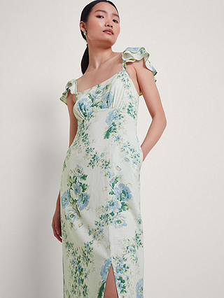 Monsoon Zimira Floral Print Midi Dress, Ivory/Multi